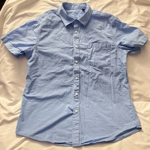 Men's Linen Look Casual Shirt Italian Design Blue Large - Picture 3 of 9
